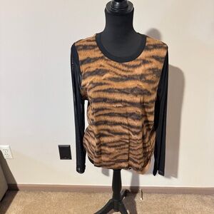 DKNY Black and Brown Tiger Print Blouse